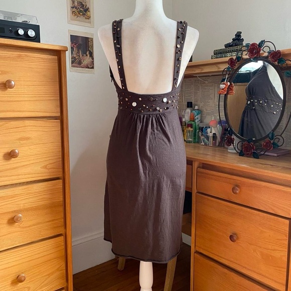 Dark Brown Fairy Grunge Boho Mini Midi Beaded Babydoll Dress - Picture 4 of 4